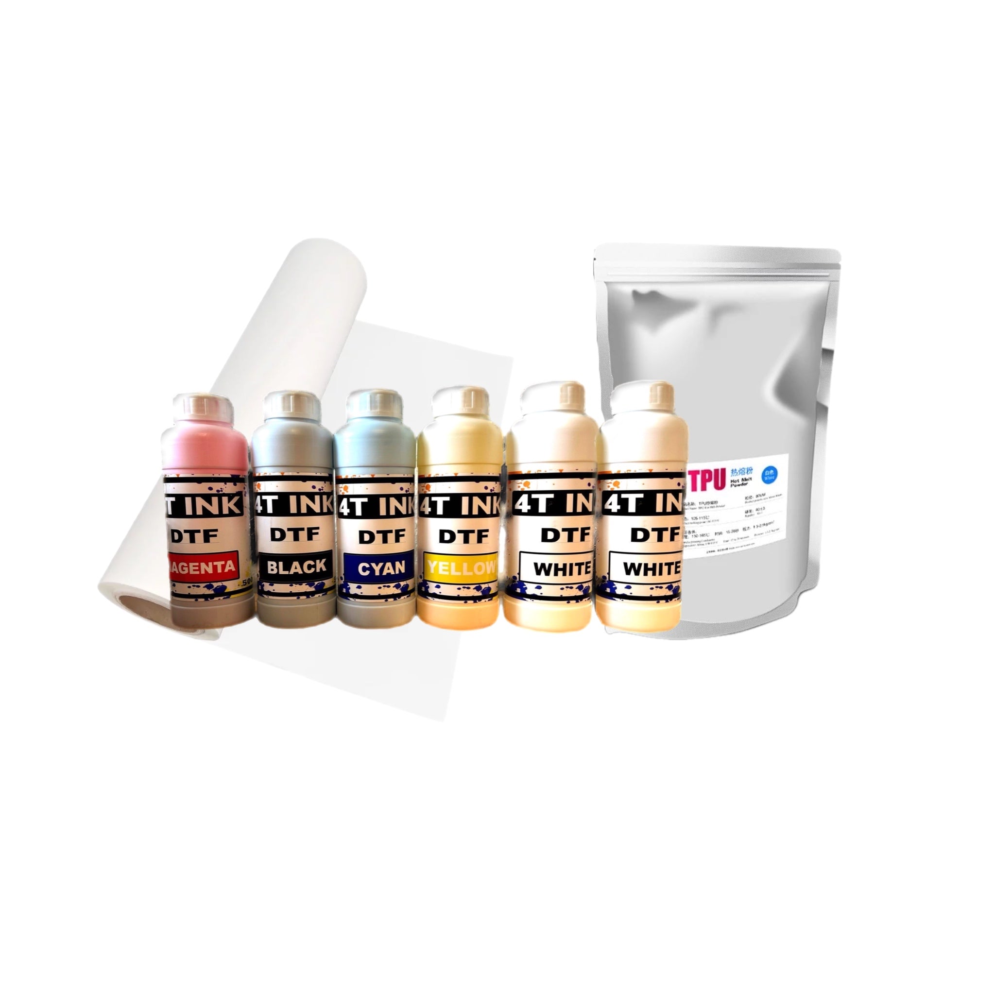 Ultra Bright DTF Ink Bundle - (1 liter of each CYMK + 4 liter of White